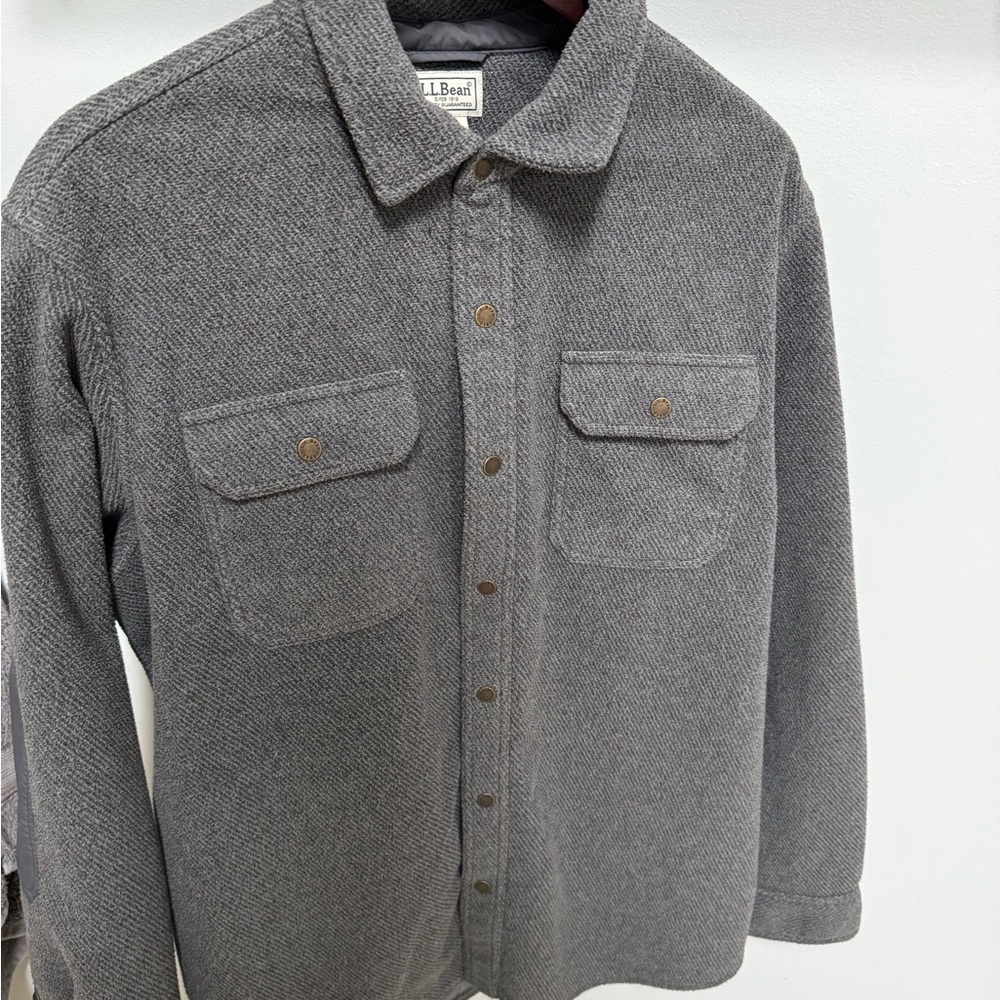 L.L.Bean Gray Textured elbow Fleece-Lined Jacket